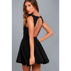NWT Lulus Gal About Town Black Backless Textured Skater Dress